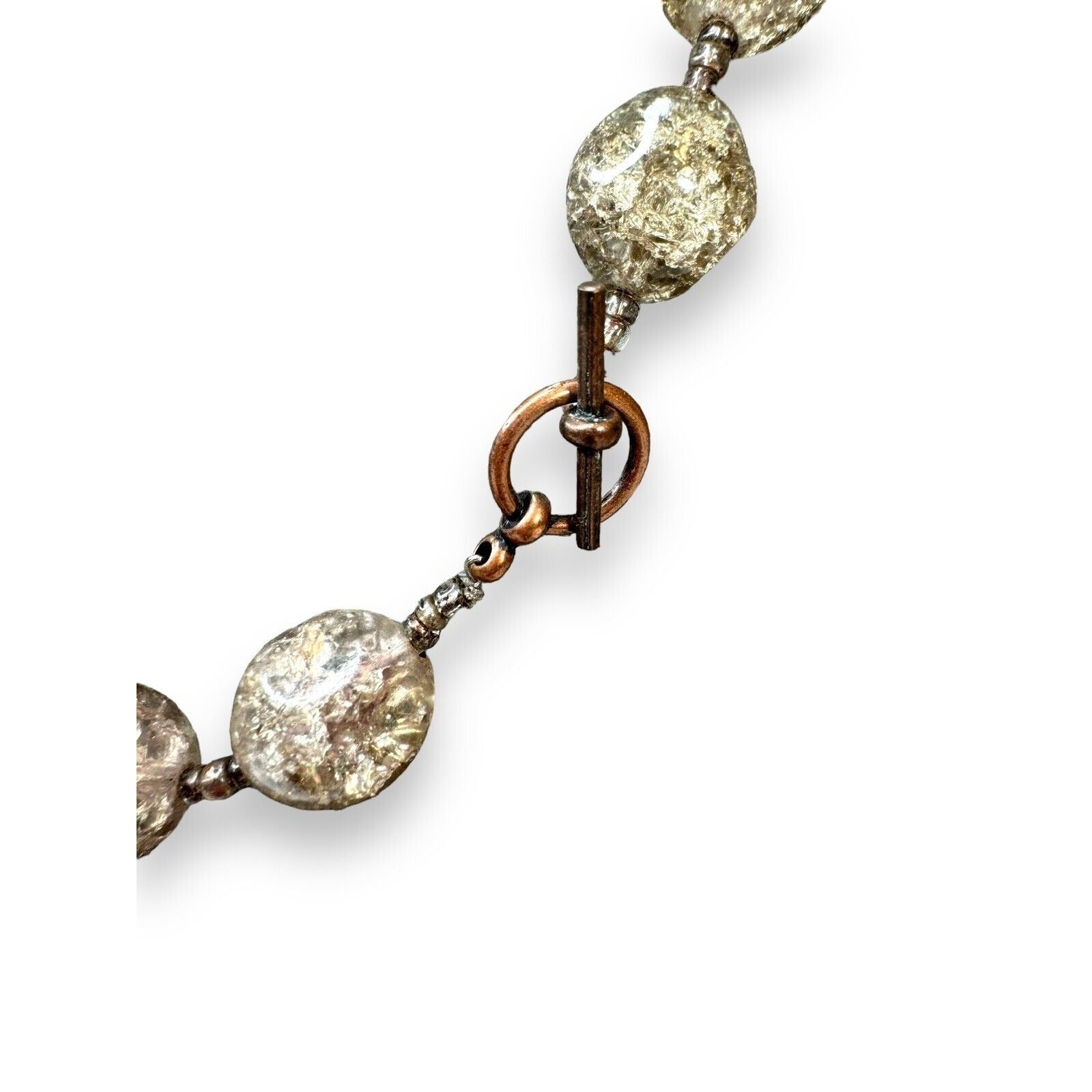 Contemporary Gray Crackle Glass Bead Necklace Copper Toggle 19.25"