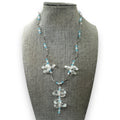 Blue Clear Crystal Glass Y Necklace Sterling Silver 16" Spring Ring Clasp