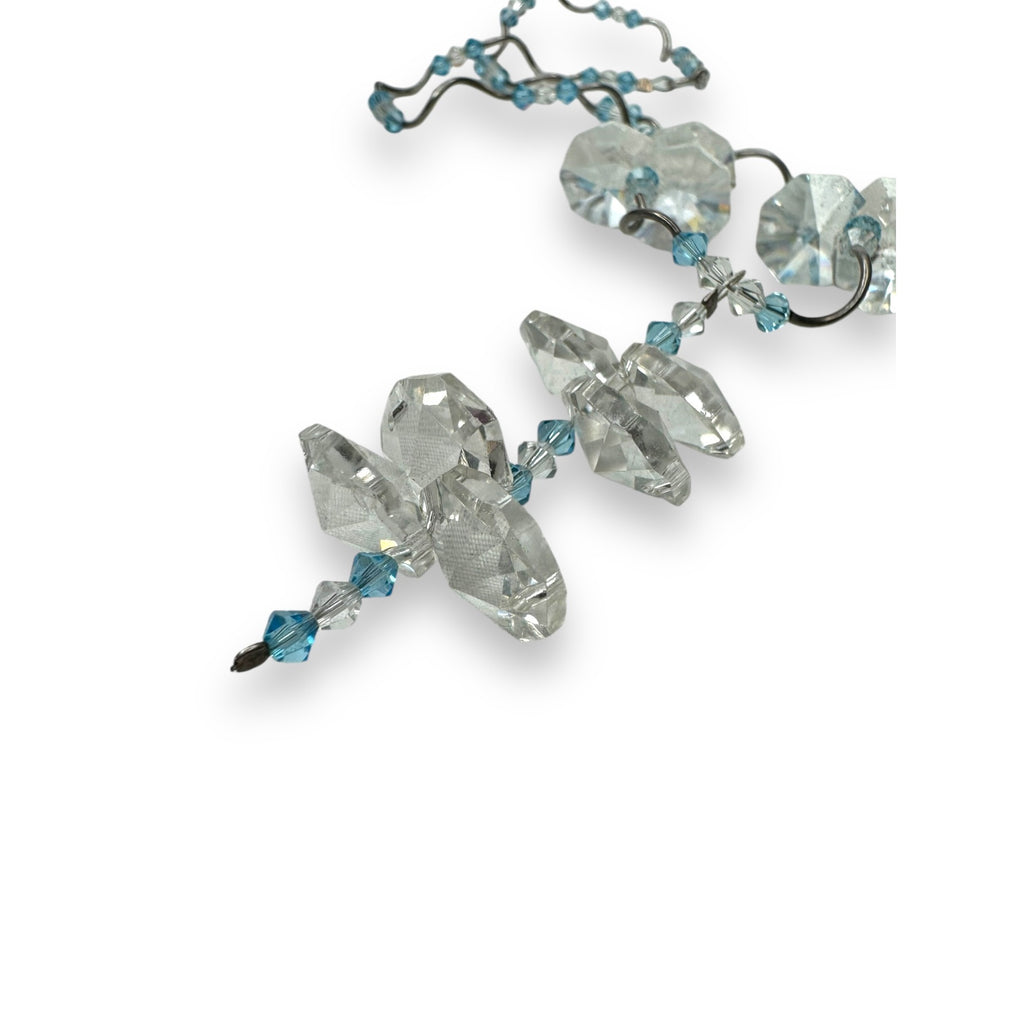 Blue Clear Crystal Glass Y Necklace Sterling Silver 16" Spring Ring Clasp