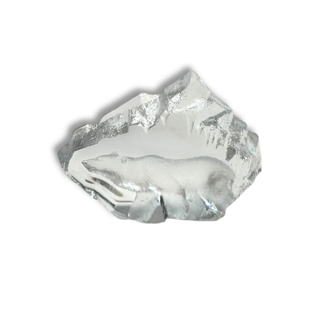 Vintage Sweedish Mats Jonasson Polar Bear Crystal Sculpture Etched Intaglio