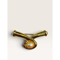 Richelieu 1980s Gold Tone Faux Pearl Abstract Crossover Swirl Brooch Pin 1.74"