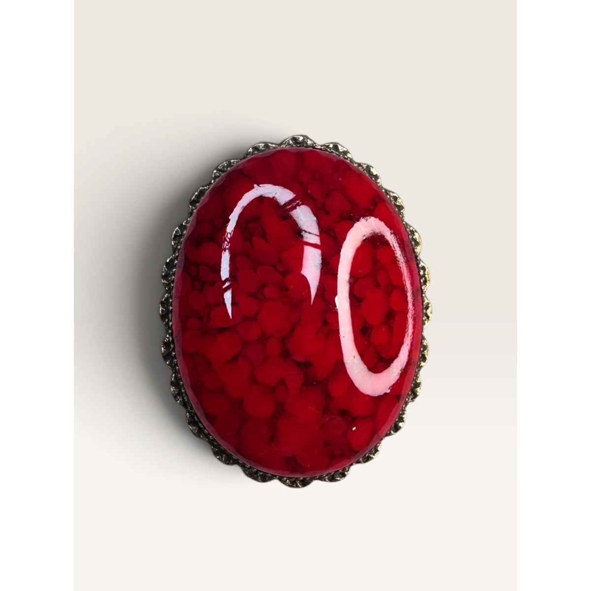 Original by Robert 1960s Red Slag Glass Oval Brooch Pin Pendant Vintage