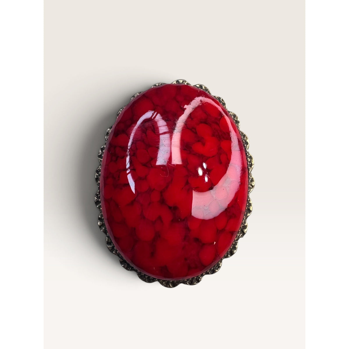 Original by Robert 1960s Red Slag Glass Oval Brooch Pin Pendant Vintage