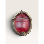 Original by Robert 1960s Red Slag Glass Oval Brooch Pin Pendant Vintage