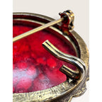 Original by Robert 1960s Red Slag Glass Oval Brooch Pin Pendant Vintage