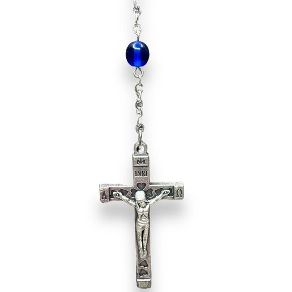 Italy Cobalt Blue Glass Rosary Silver Tone Crucifix Religious Catholic