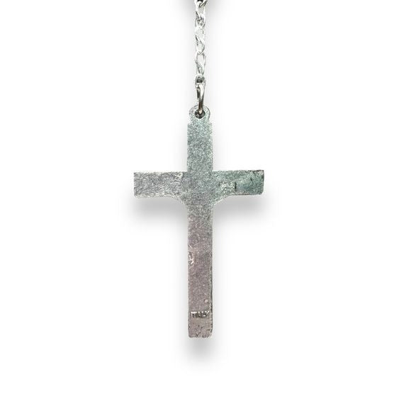 Italy Cobalt Blue Glass Rosary Silver Tone Crucifix Religious Catholic