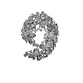 Unsigned Brooch Pendant Clear Crystal Silvertone Openwork Floral Statement 2010s