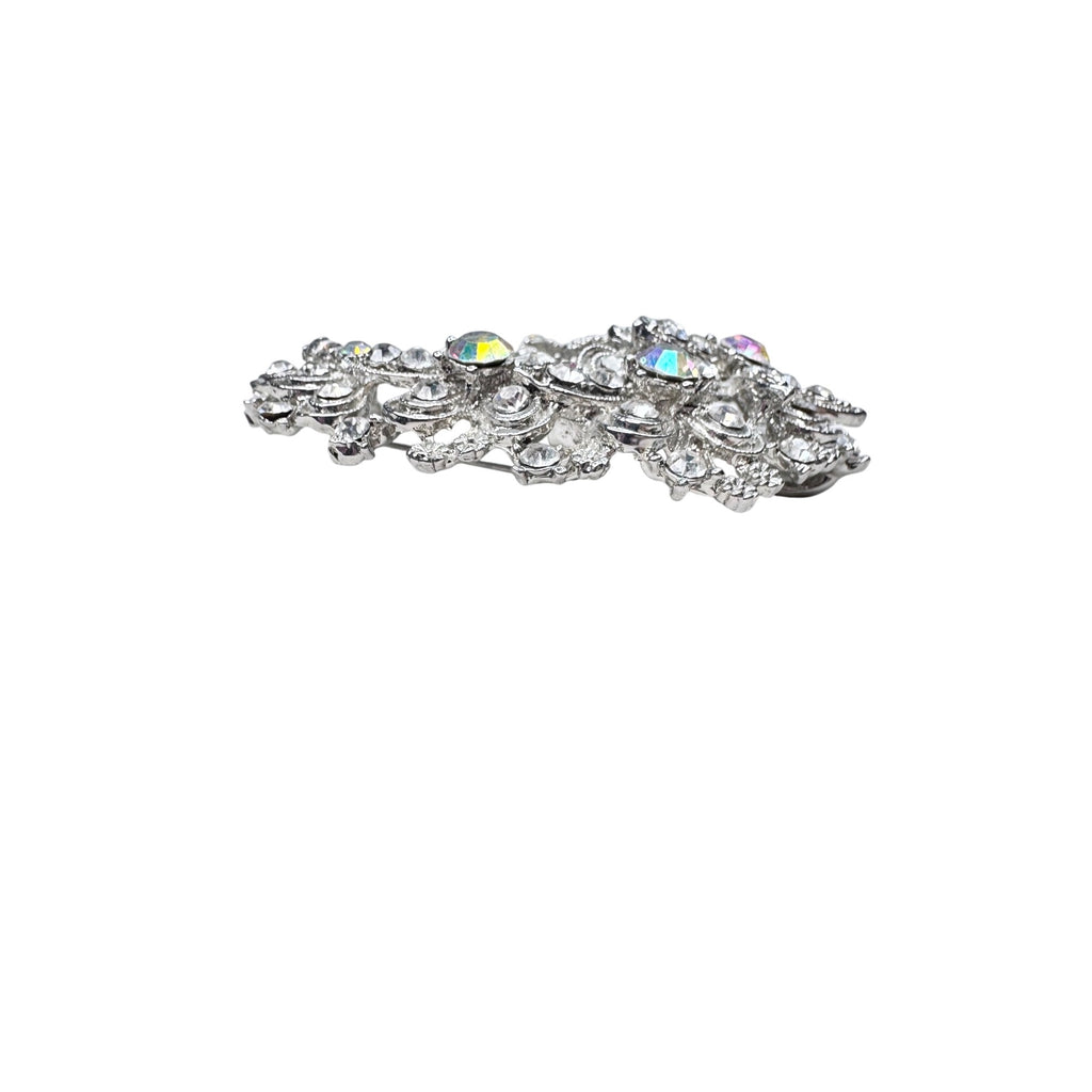 Unsigned Brooch Pendant Clear Crystal Silvertone Openwork Floral Statement 2010s