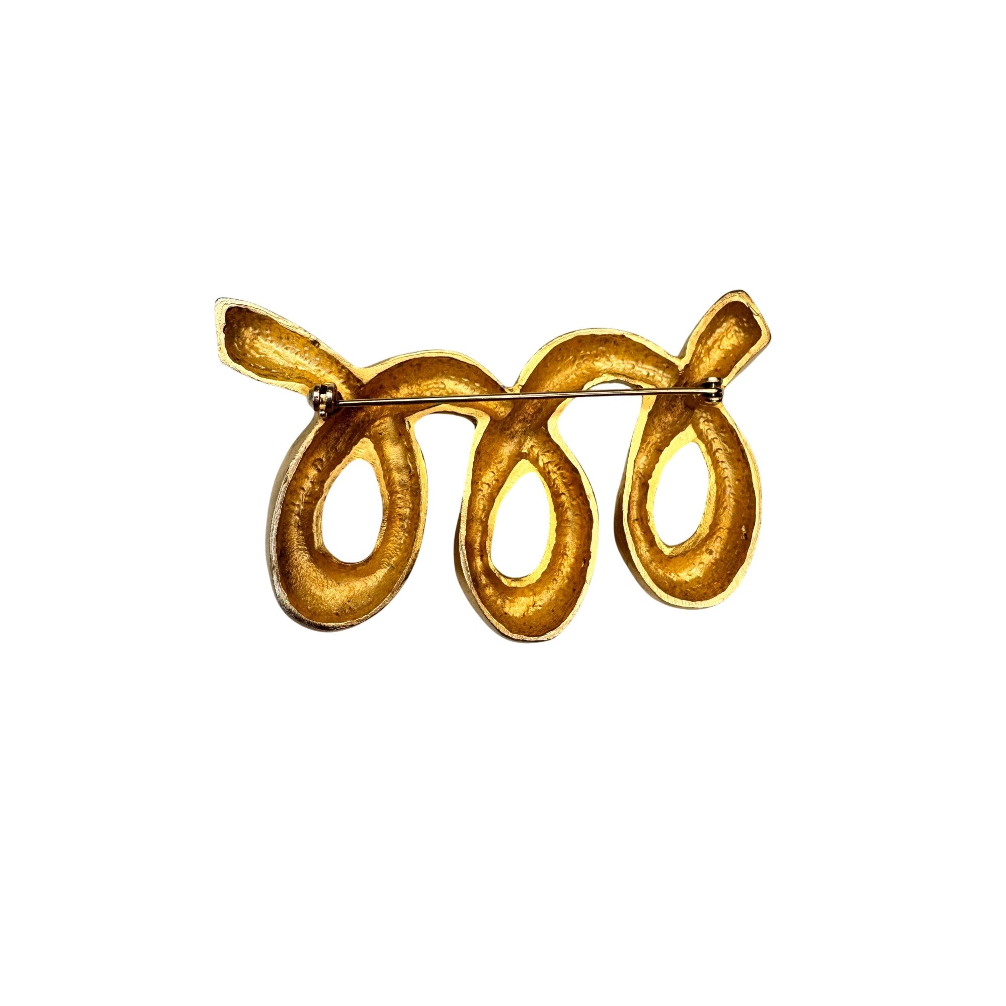 Abstract Ribbon Brooch Gold Tone Modern Sculptural Statement 1990s