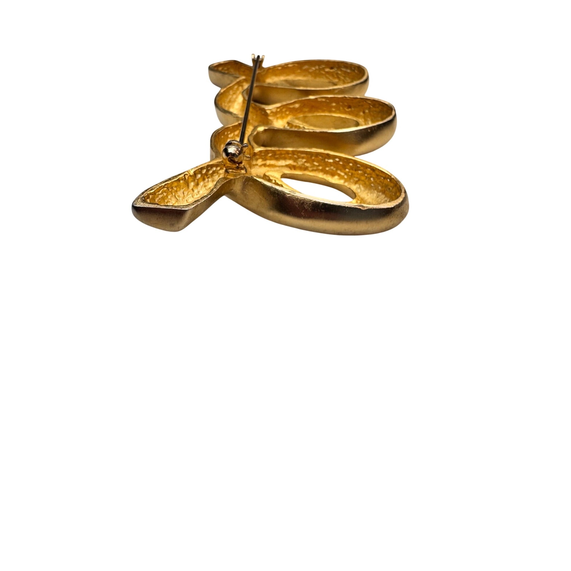 Abstract Ribbon Brooch Gold Tone Modern Sculptural Statement 1990s