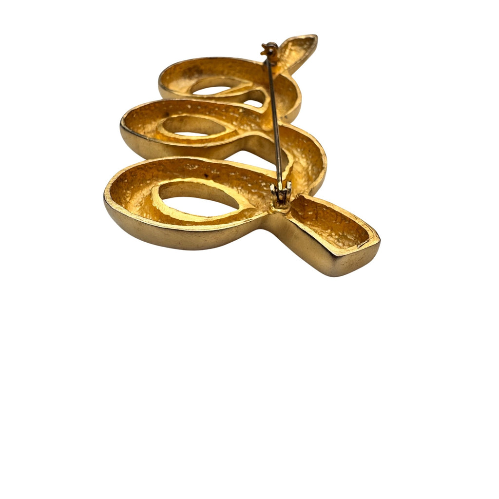 Abstract Ribbon Brooch Gold Tone Modern Sculptural Statement 1990s