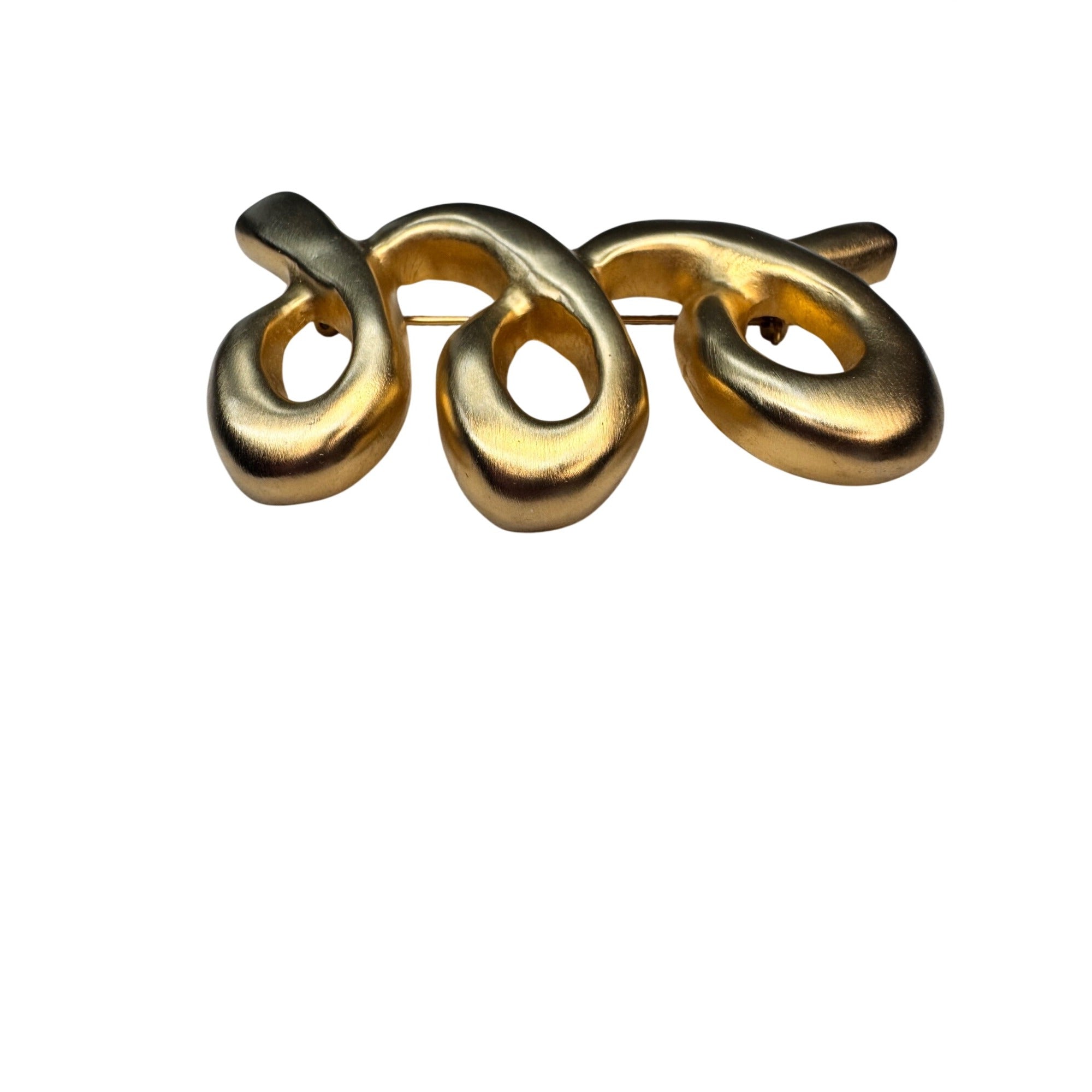Abstract Ribbon Brooch Gold Tone Modern Sculptural Statement 1990s
