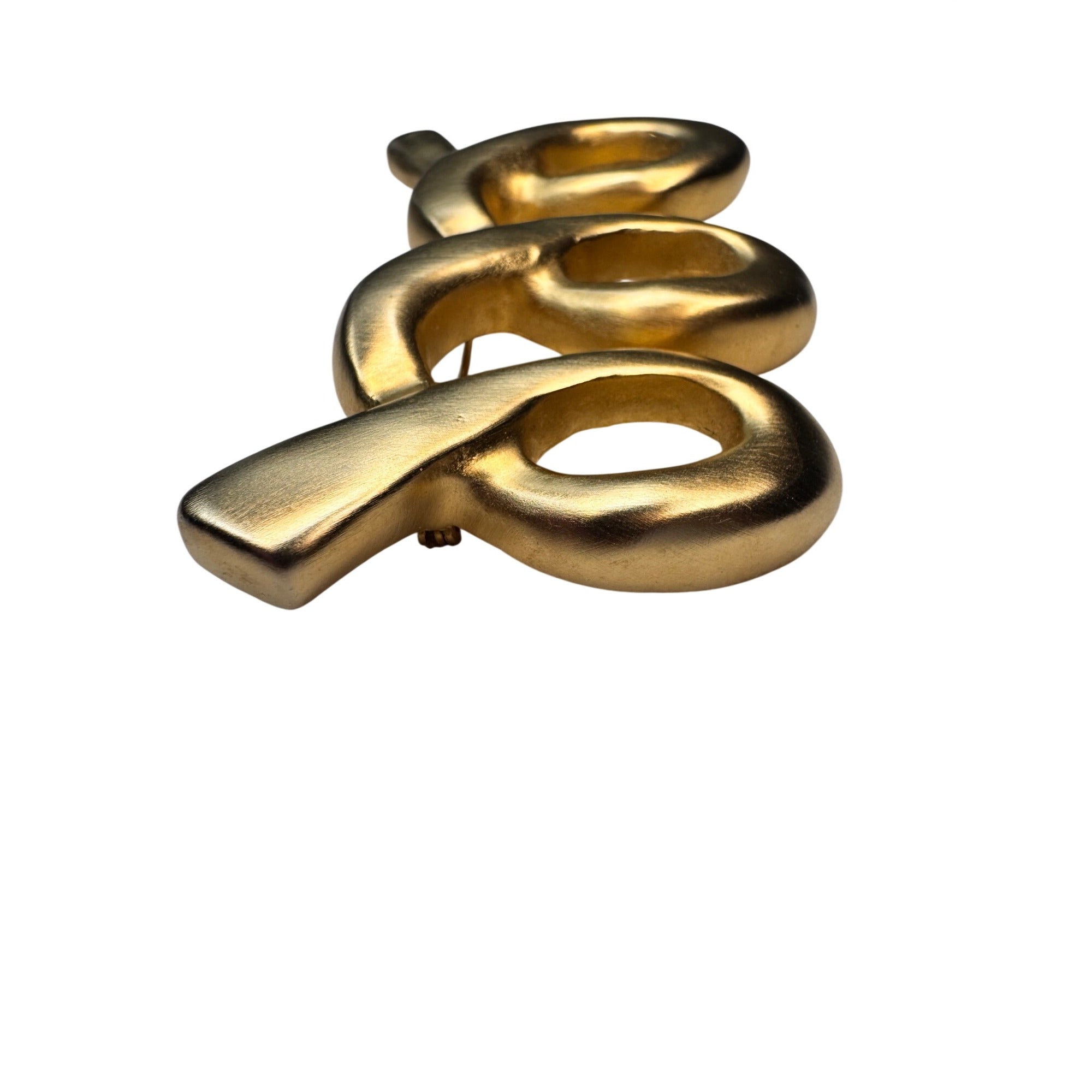 Abstract Ribbon Brooch Gold Tone Modern Sculptural Statement 1990s