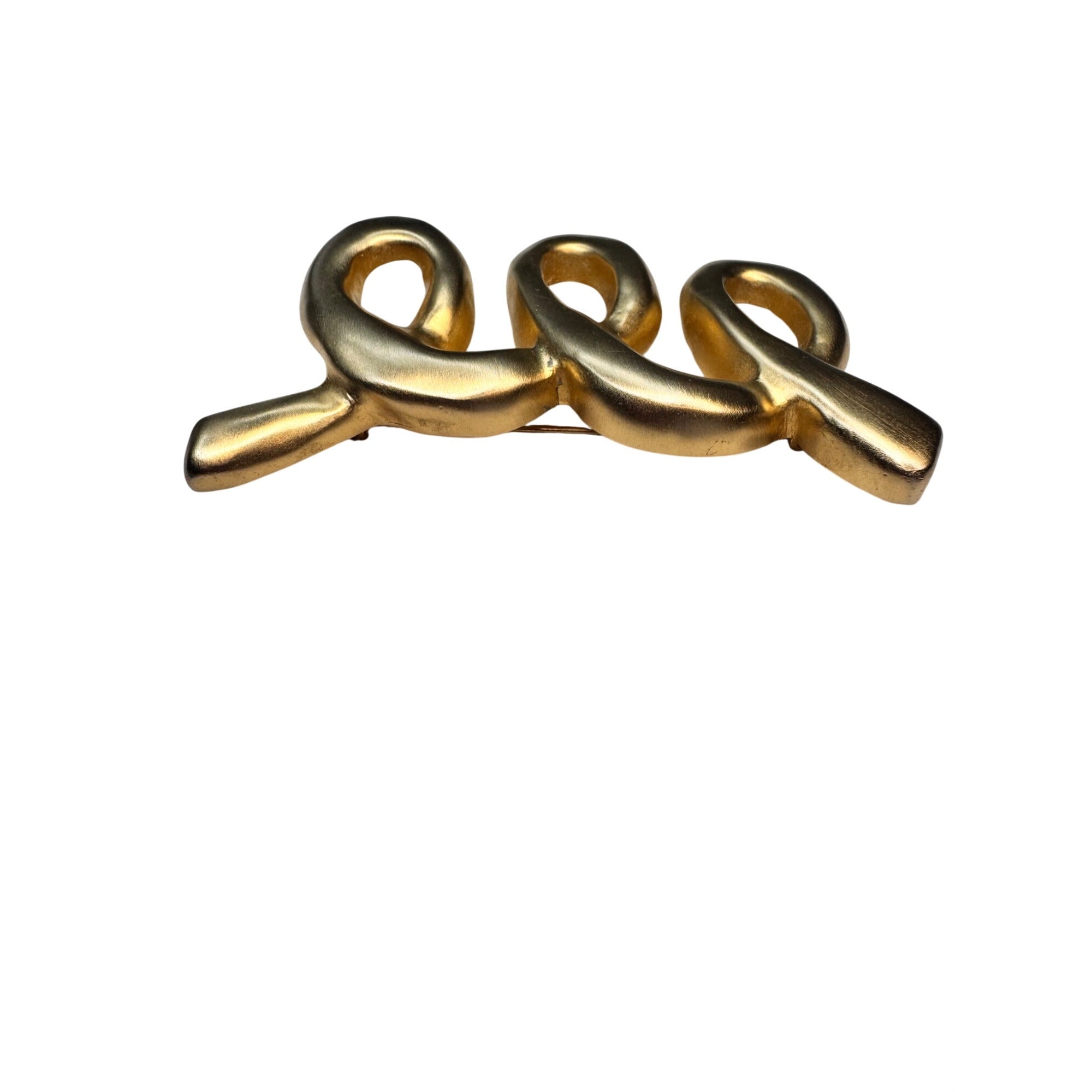 Abstract Ribbon Brooch Gold Tone Modern Sculptural Statement 1990s
