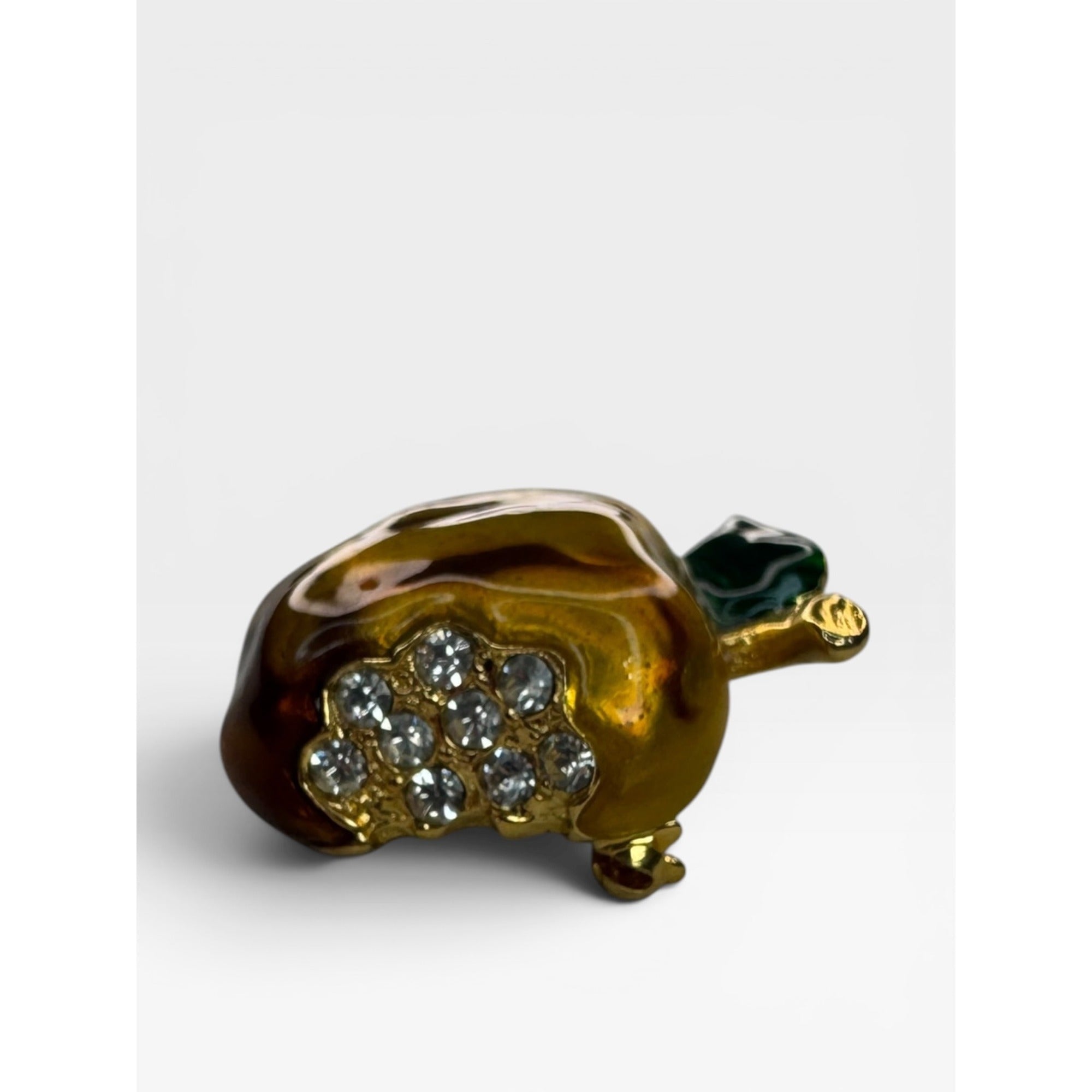 Crystal Bitten Apple Brooch Gold Tone Yellow Brown Green Enamel Teacher Pin