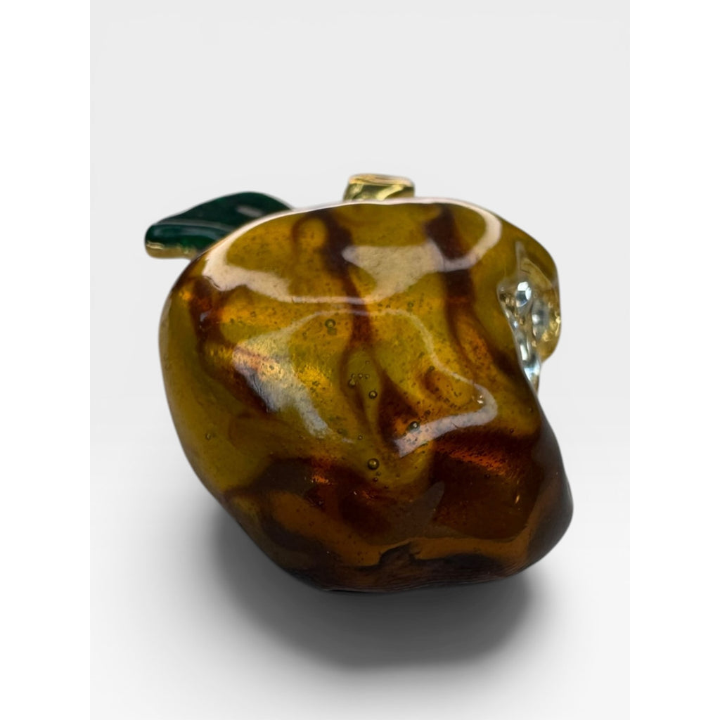 Crystal Bitten Apple Brooch Gold Tone Yellow Brown Green Enamel Teacher Pin