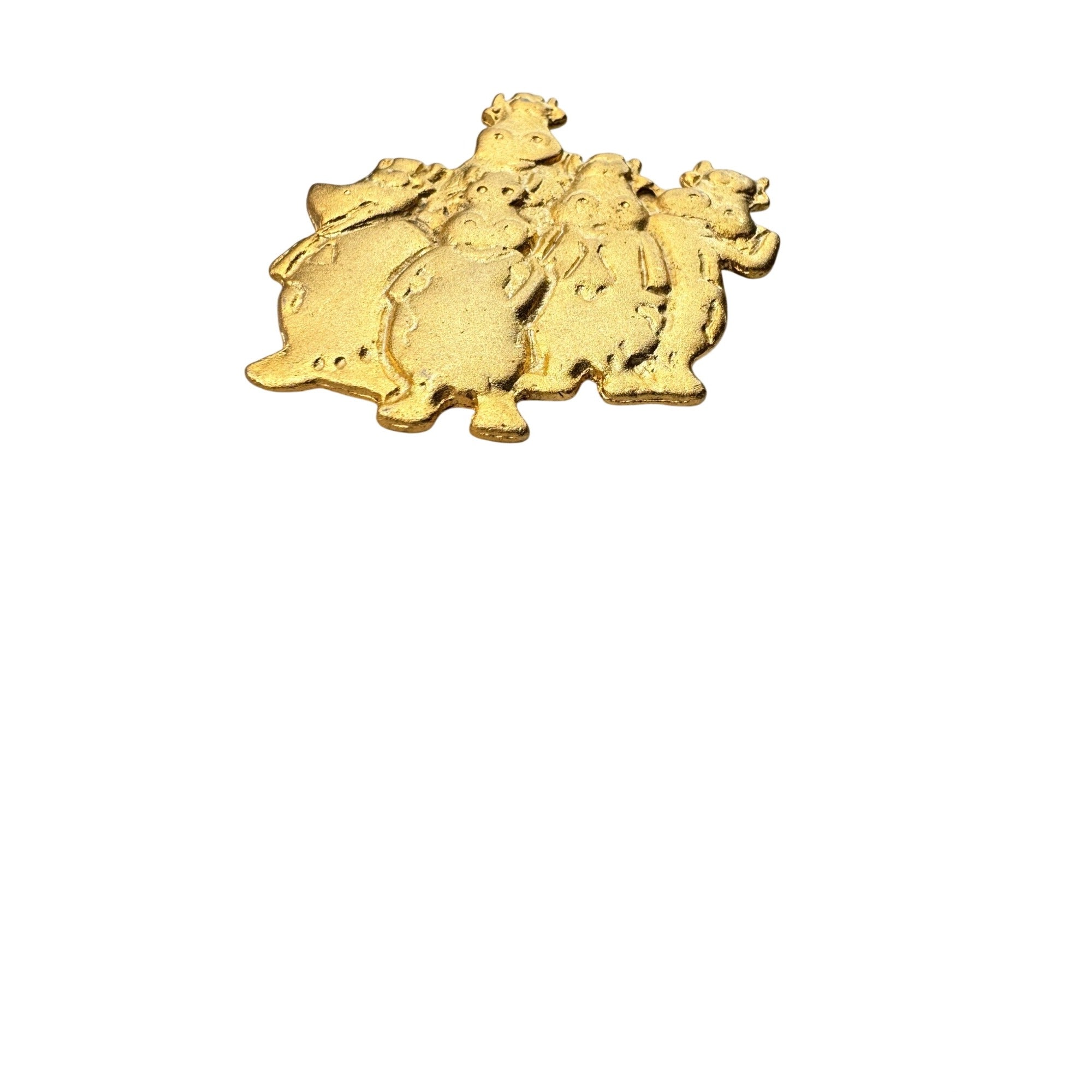 Unsigned Cow Family Brooch Gold Tone Farm Animals 1980s Vintage
