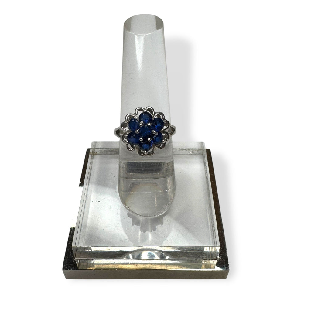 Sterling Silver Sapphire Floral Ring Size 5.5 2.14g