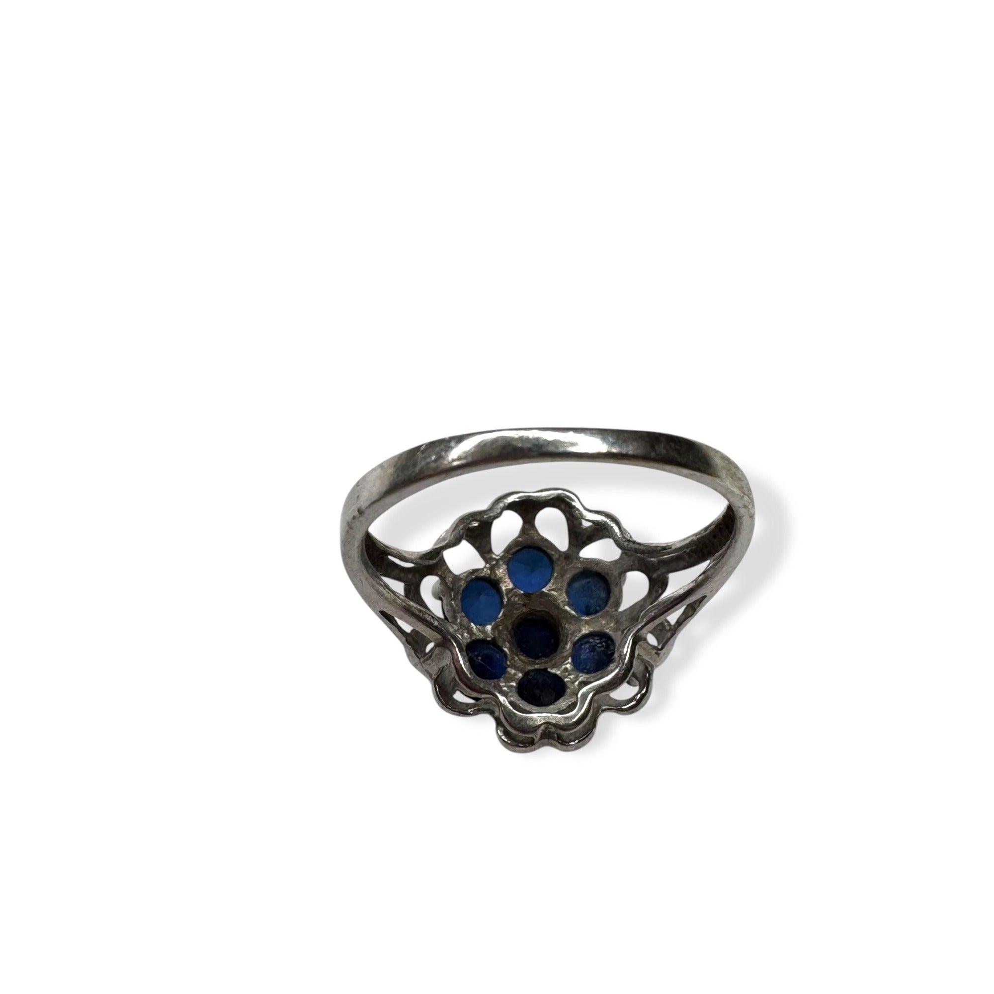 Sterling Silver Sapphire Floral Ring Size 5.5 2.14g