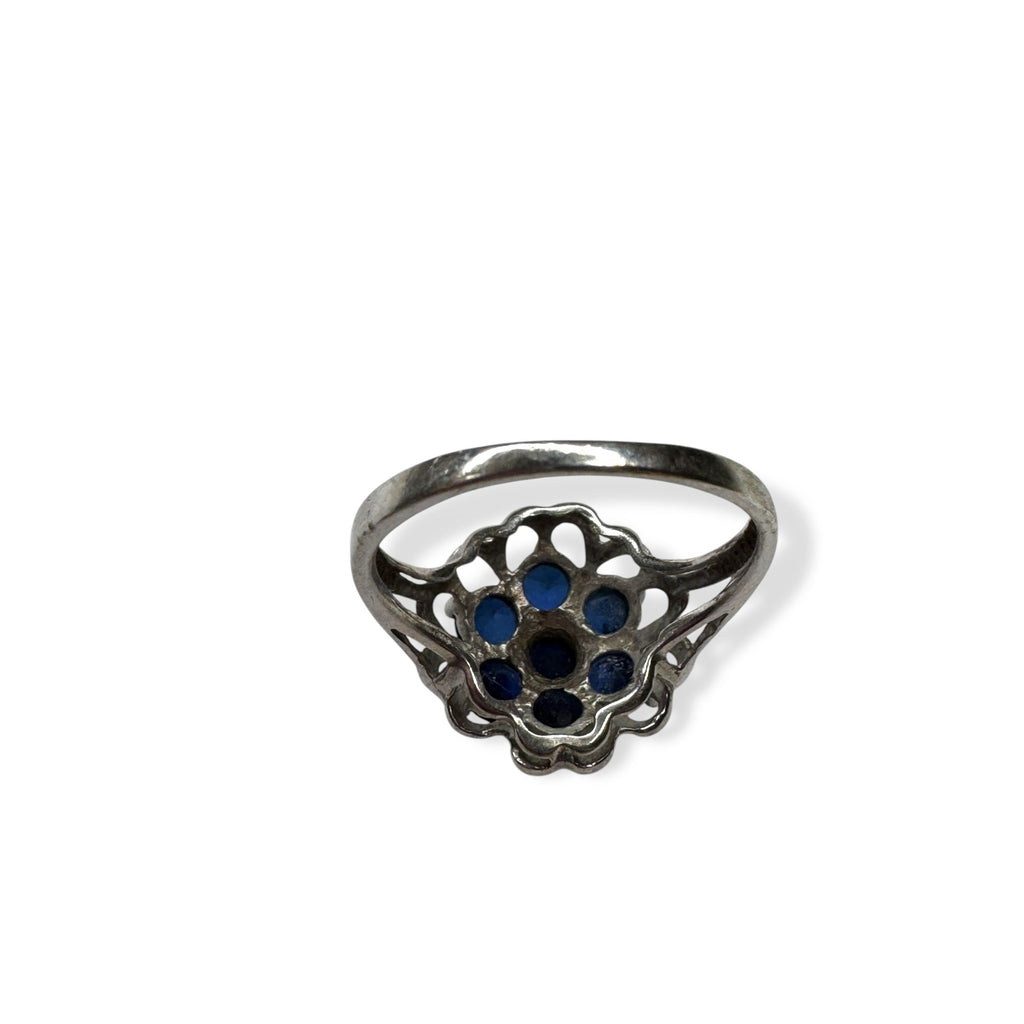 Sterling Silver Sapphire Floral Ring Size 5.5 2.14g