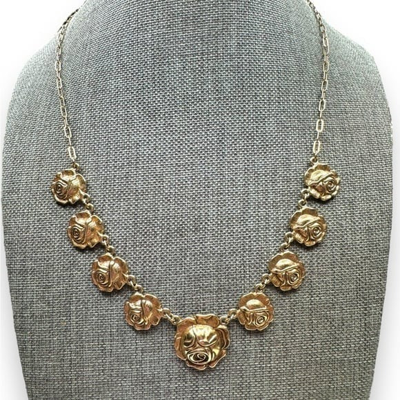 Vintage MFA Museum of Fine Arts Gold Plated Rose Station Necklace 17.25" 1970s