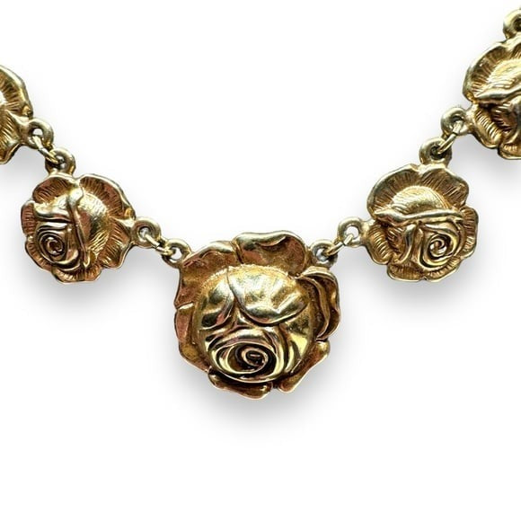 Vintage MFA Museum of Fine Arts Gold Plated Rose Station Necklace 17.25" 1970s