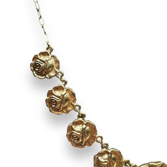 Vintage MFA Museum of Fine Arts Gold Plated Rose Station Necklace 17.25" 1970s