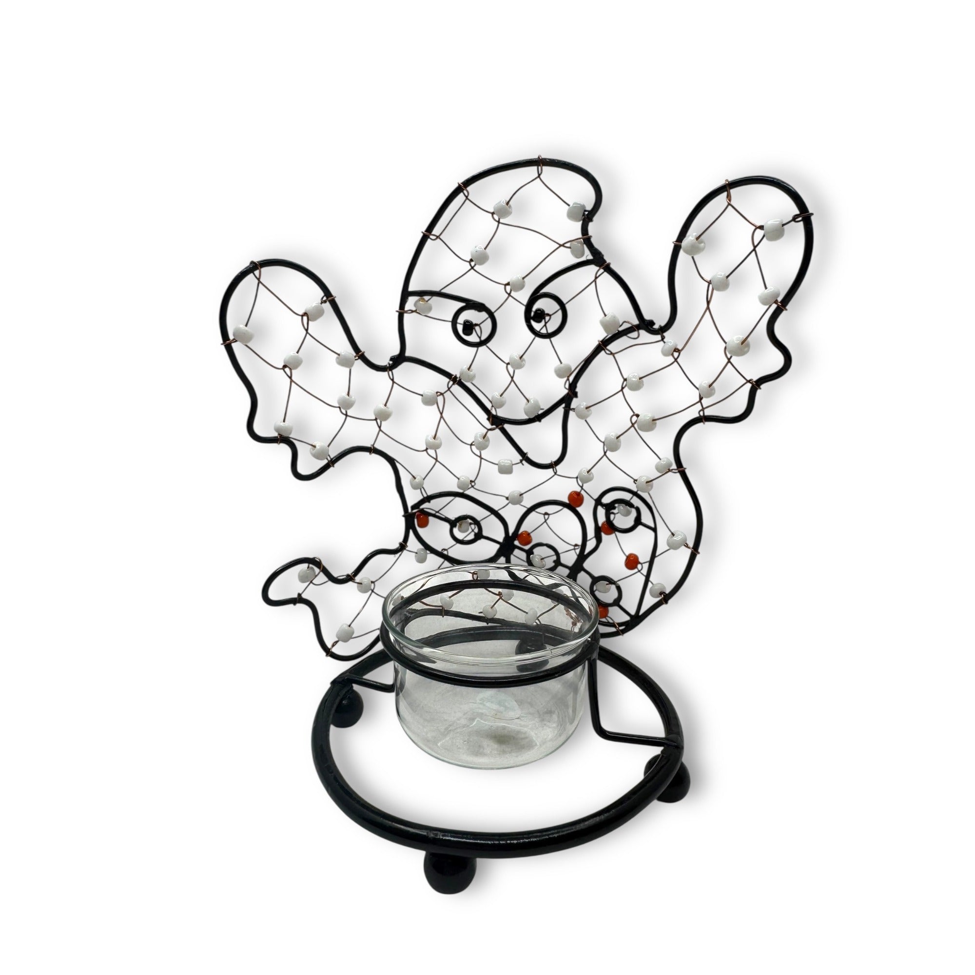 Halloween Ghost Wire Wrapped Beaded Tea Light Candle Holder