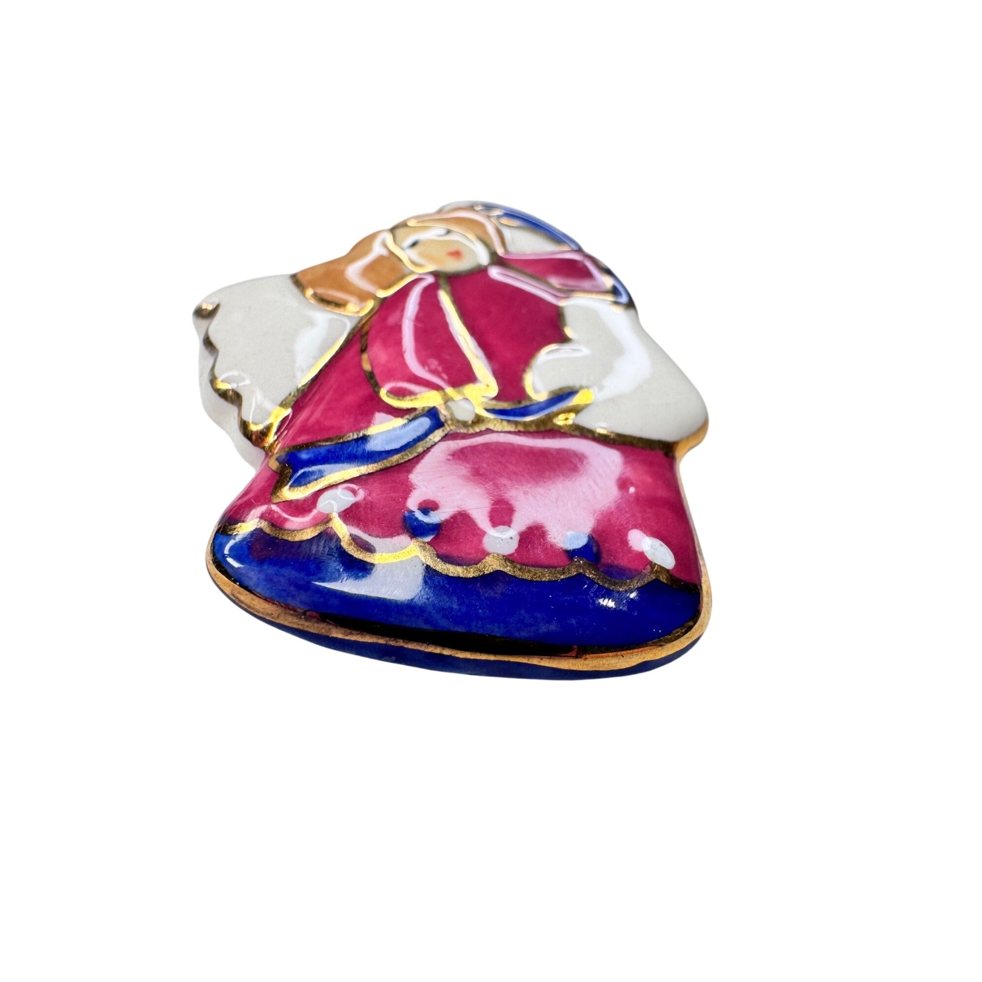 Unsigned Angel Brooch Enamel Guardian Angel Pink Blue 1980s Vintage