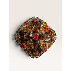 Vintage 1960s Smoky Topaz Amber Rhinestone Square Cushion Domed Brooch Pin