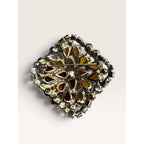 Vintage 1960s Smoky Topaz Amber Rhinestone Square Cushion Domed Brooch Pin