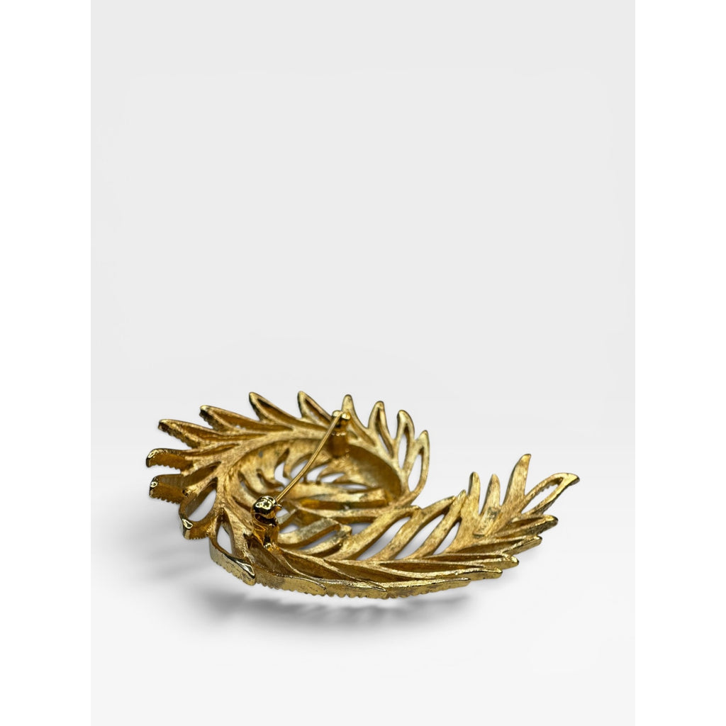 Monet Gold Tone Swirl Leaf Brooch Abstract Botanical Pin Signed 1980s