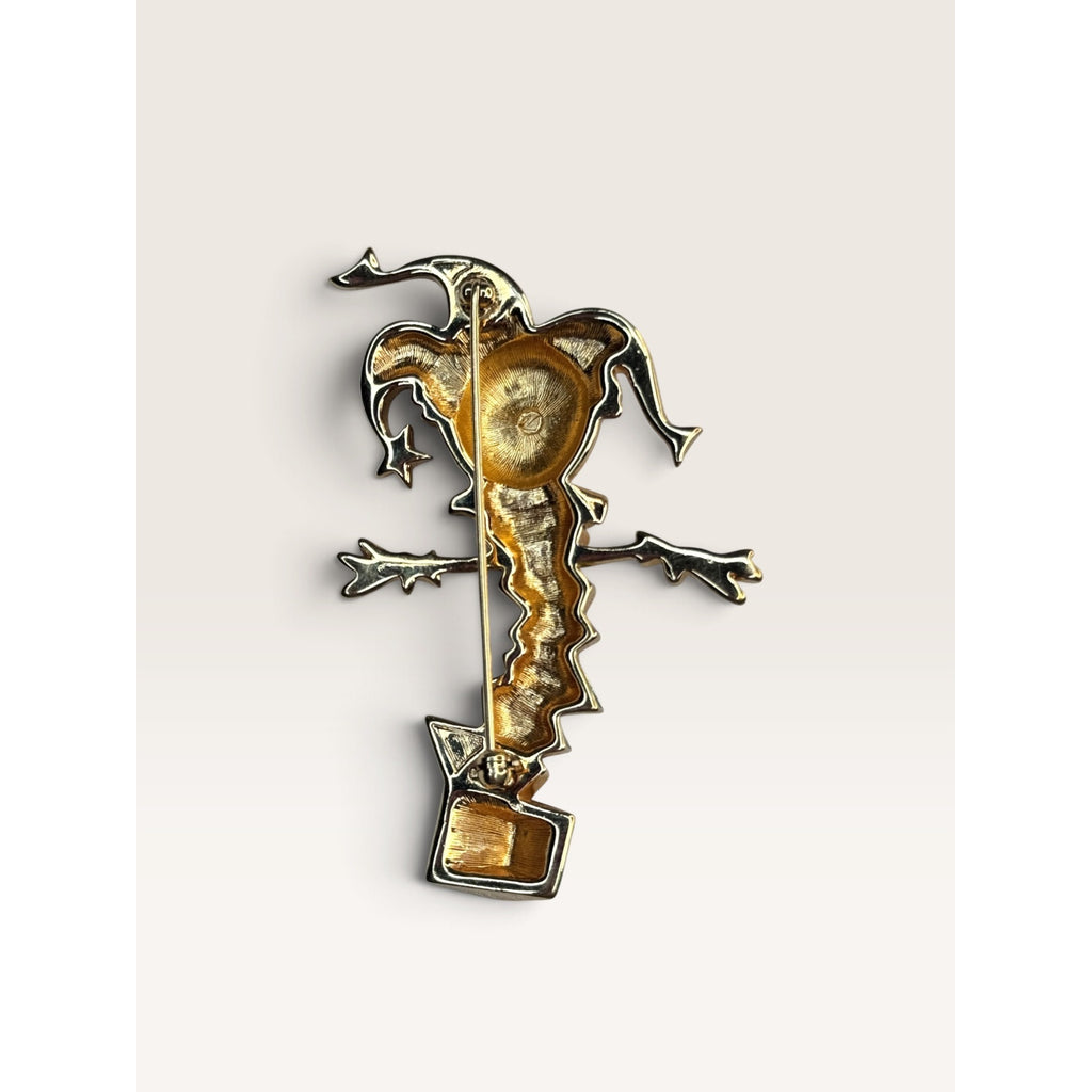 Swarovski Enamel Jack In The Box Jester Clown Brooch Pin Signed Vintage 90s