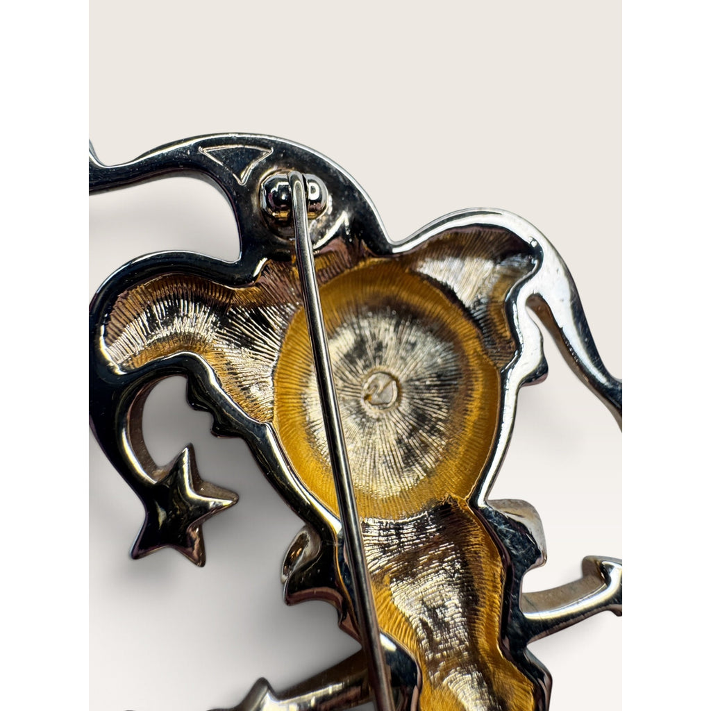 Swarovski Enamel Jack In The Box Jester Clown Brooch Pin Signed Vintage 90s