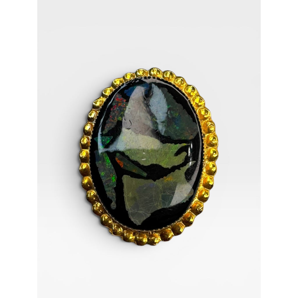 Abalone Shell Cabochon Brooch Gold Tone Oval Pin Contemporary