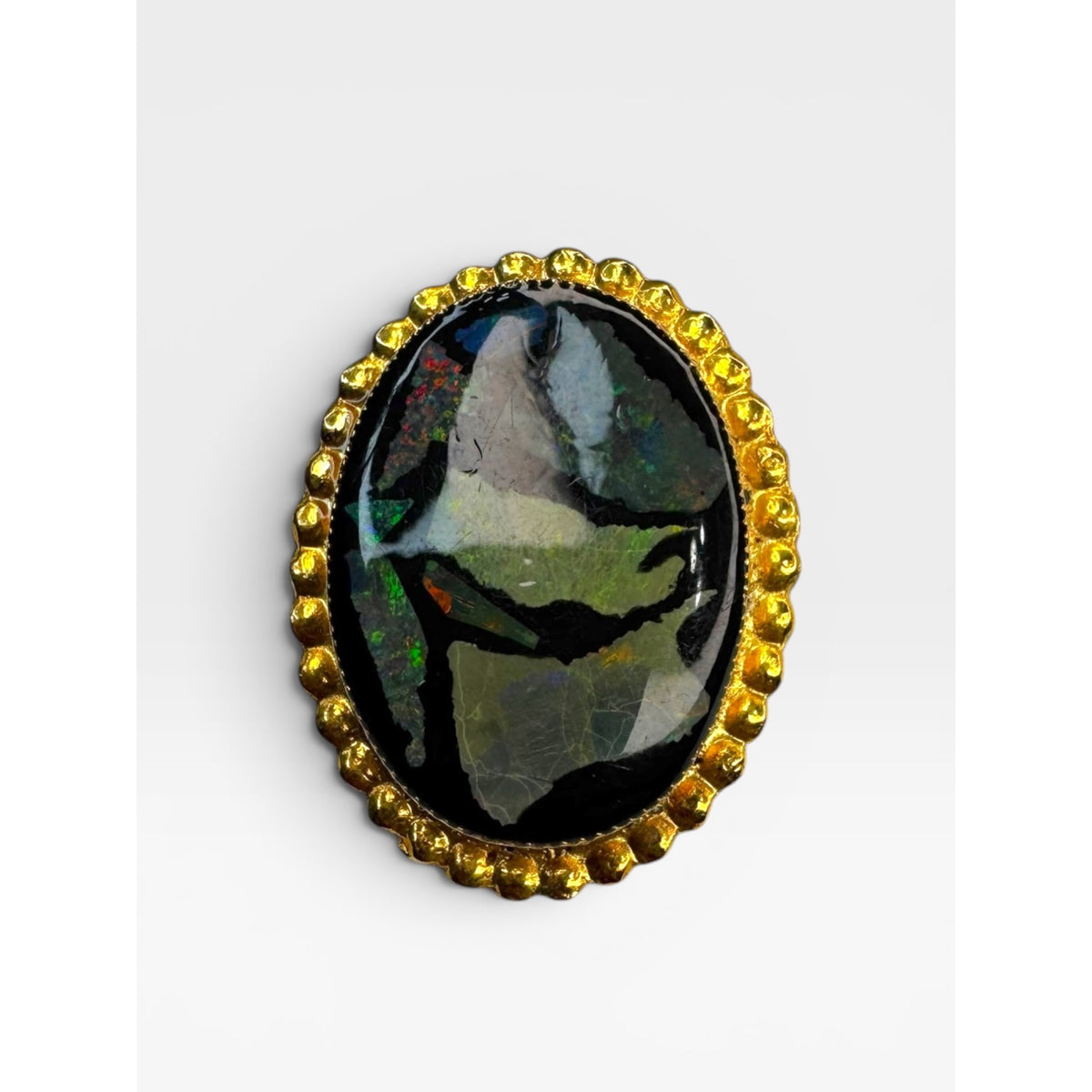 Abalone Shell Cabochon Brooch Gold Tone Oval Pin Contemporary