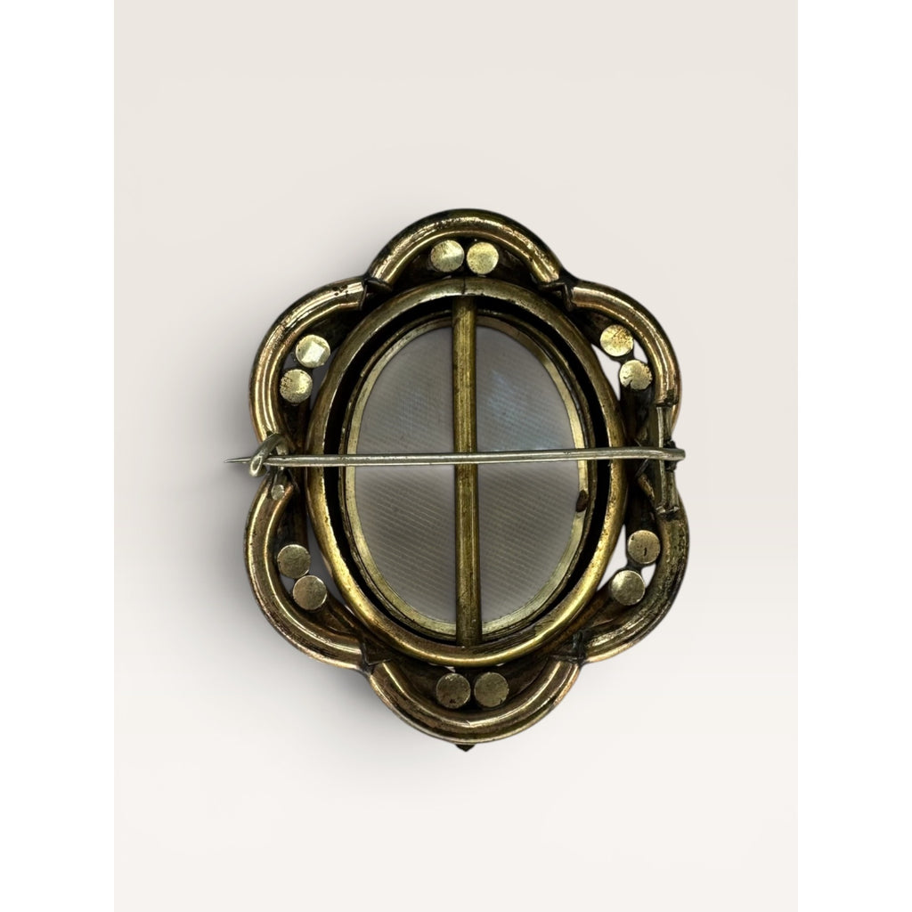 Victorian Gold Filled Swivel Mourning Brooch Oval Locket Glass Hair Memento