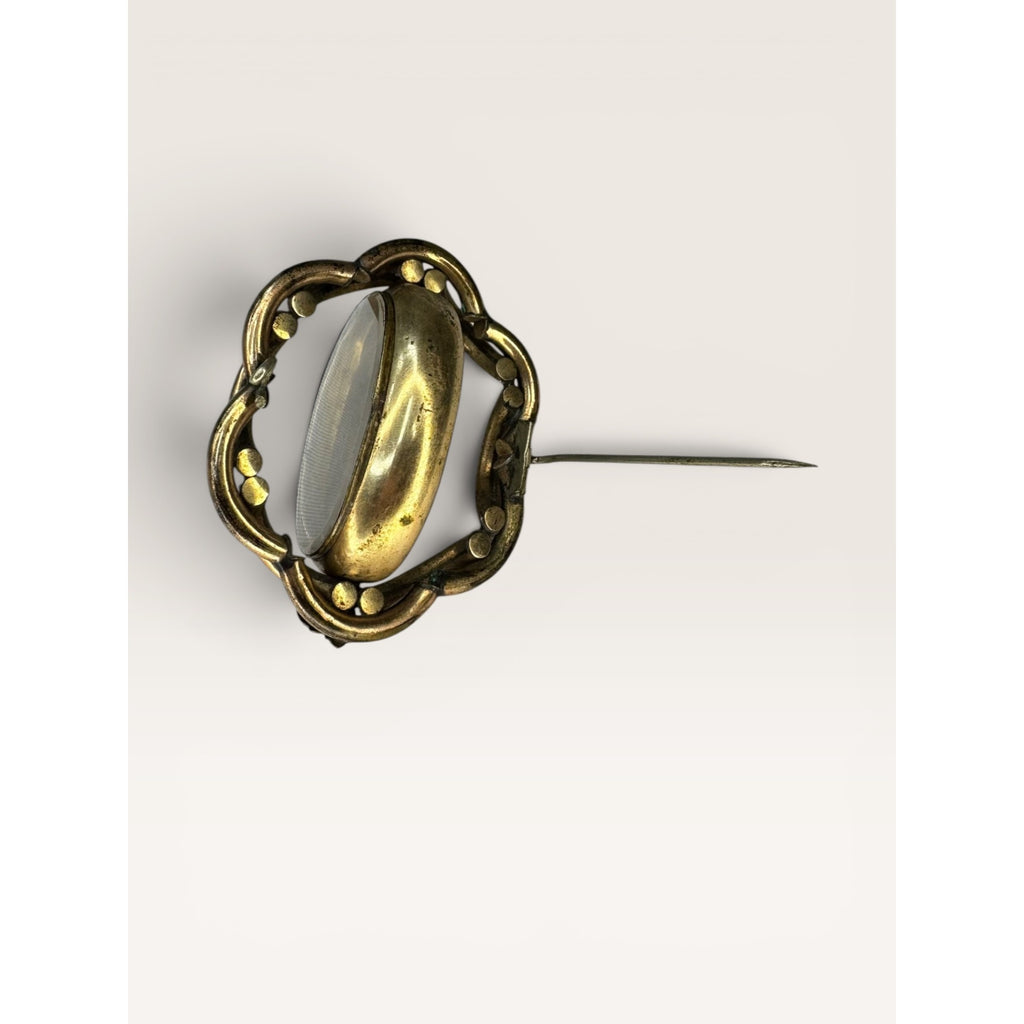 Victorian Gold Filled Swivel Mourning Brooch Oval Locket Glass Hair Memento