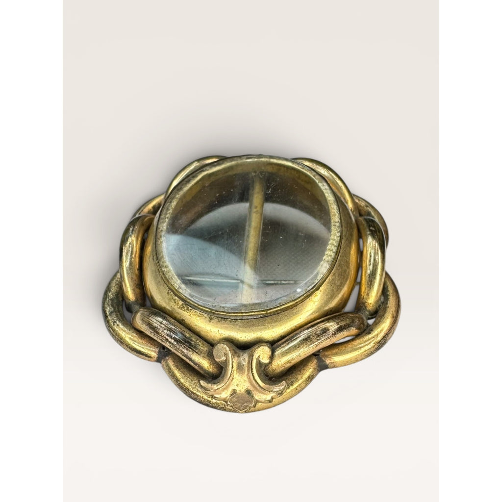Victorian Gold Filled Swivel Mourning Brooch Oval Locket Glass Hair Memento