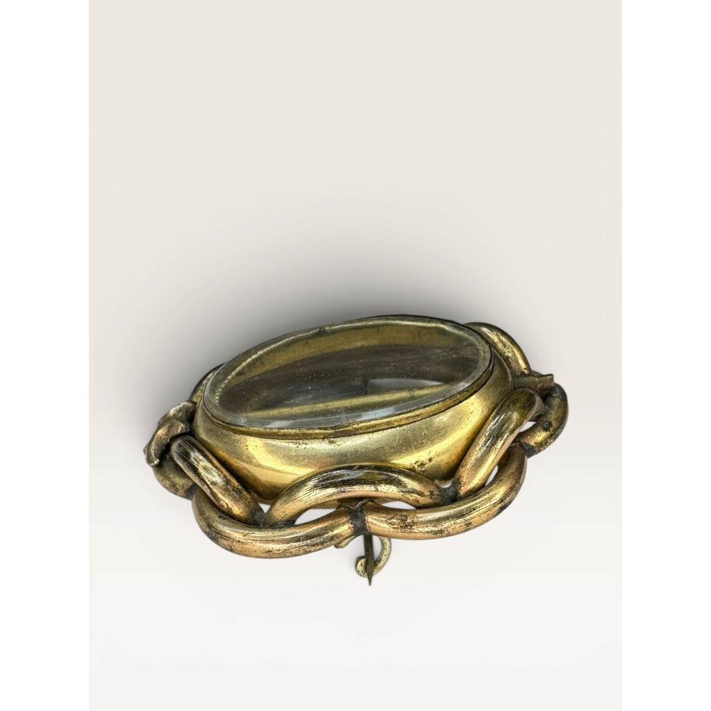 Victorian Gold Filled Swivel Mourning Brooch Oval Locket Glass Hair Memento