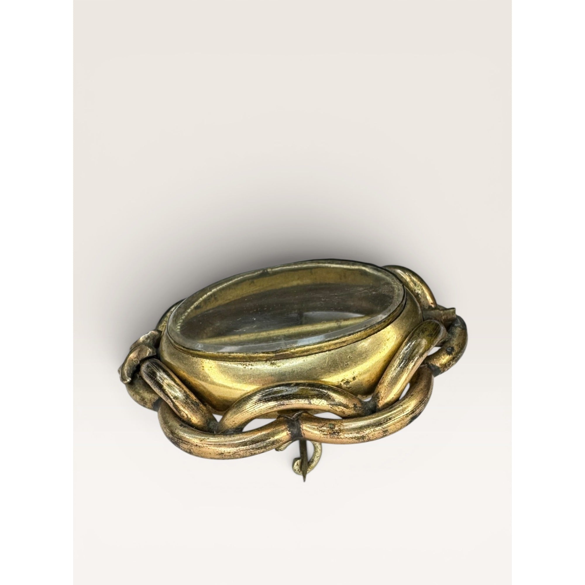 Victorian Gold Filled Swivel Mourning Brooch Oval Locket Glass Hair Memento