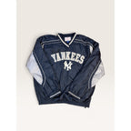 Vintage Yankees Pullover Windbreaker Jacket L MLB G-III Carl Banks V-Neck Navy
