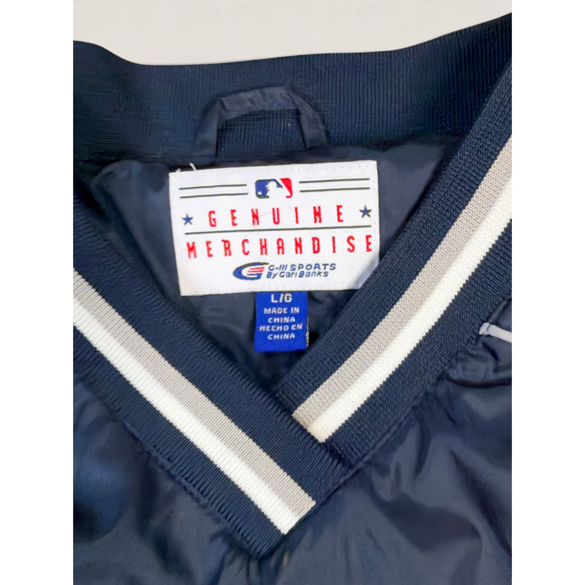 Vintage Yankees Pullover Windbreaker Jacket L MLB G-III Carl Banks V-Neck Navy