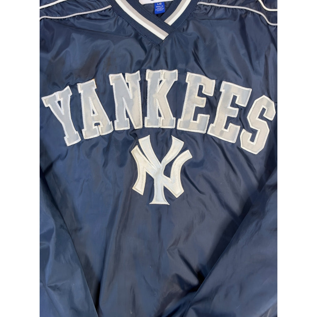 Vintage Yankees Pullover Windbreaker Jacket L MLB G-III Carl Banks V-Neck Navy