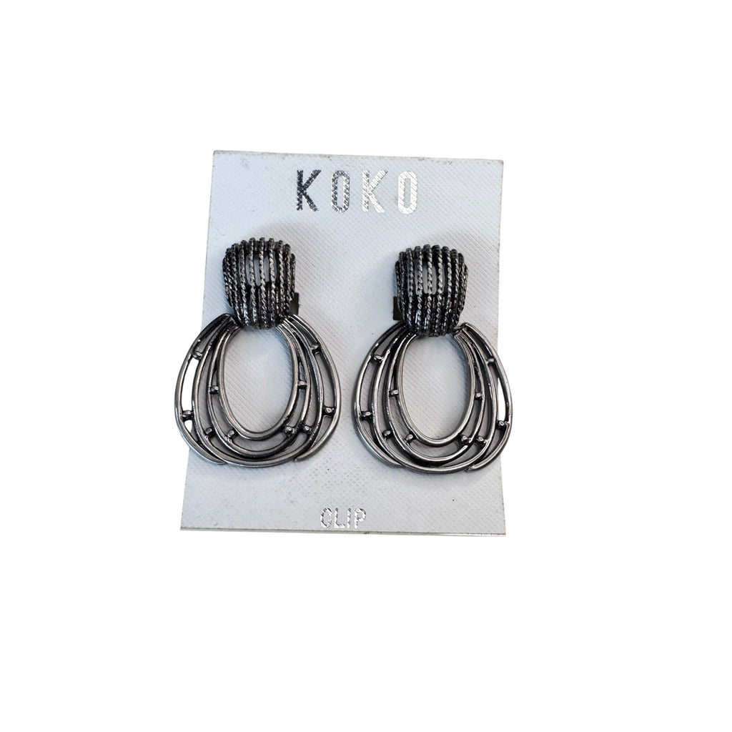 KOKO Clip On Earrings Gunmetal Hoop 1990s Vintage