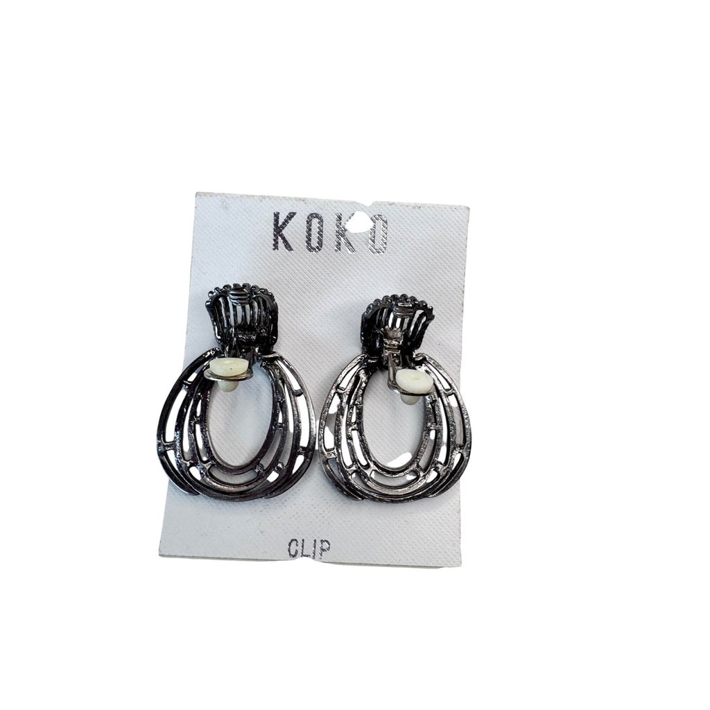 KOKO Clip On Earrings Gunmetal Hoop 1990s Vintage