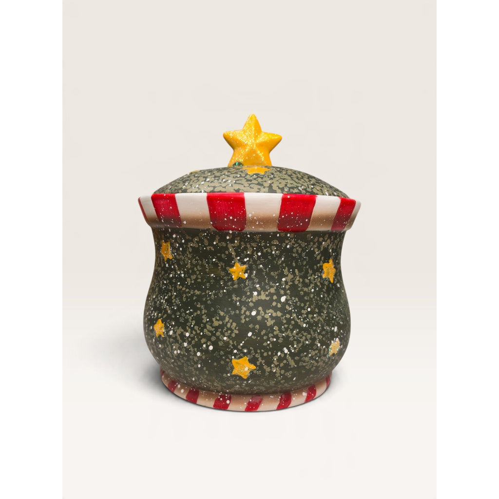 Christmas Santa Believe Ceramic Treat Cookie Jar with Lid Holiday