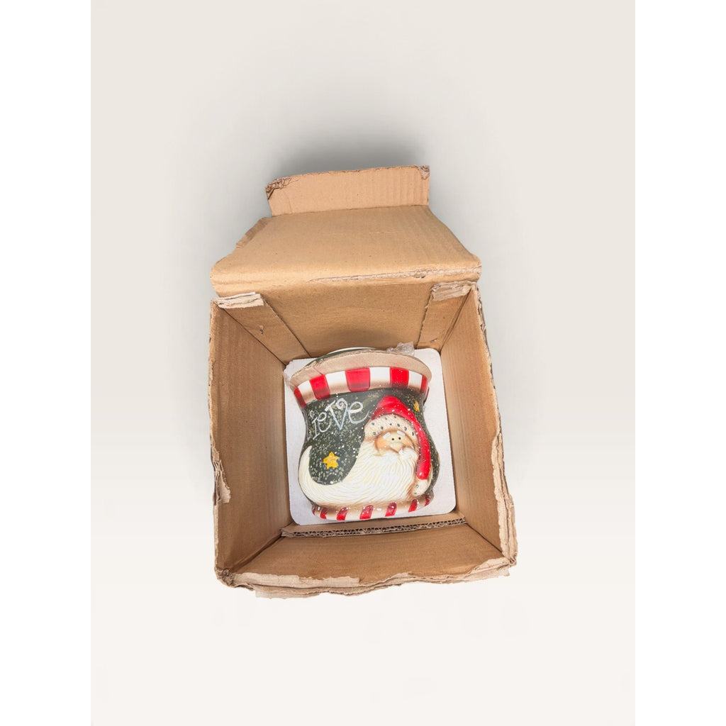 Christmas Santa Believe Ceramic Treat Cookie Jar with Lid Holiday