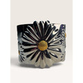 Daisy Flower Embossed Stainless Steel Wide Cuff Bracelet 2.02" Contemporary